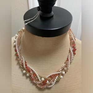 White House black market pink, and gold with white pearls necklace NWT